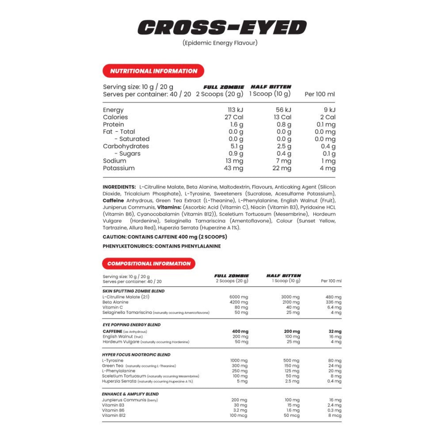 Nutritional information for a product called 'Cross-Eyed' on a white background.