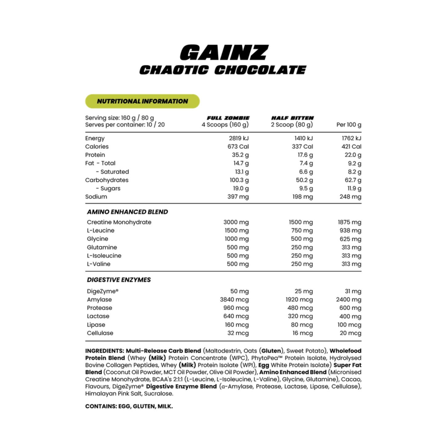 Zombie Labs Gainz Mass Gainer Protein