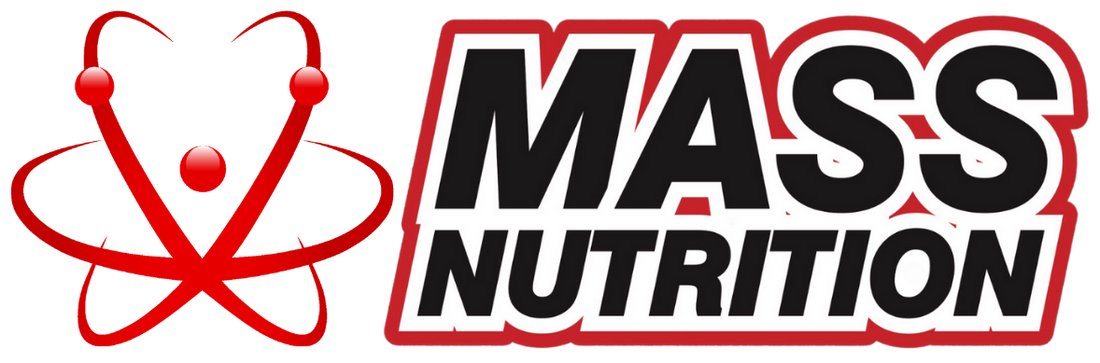Mass Nutrition logo with a red atom-like symbol on a white background
