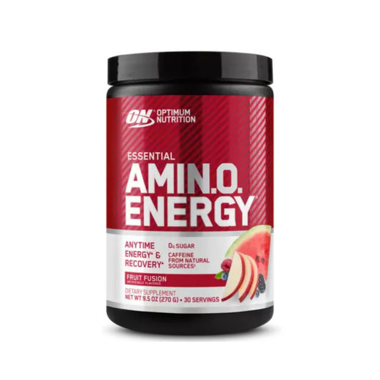 Optimum Nutrition Amin.O. Energy supplement container on a white background