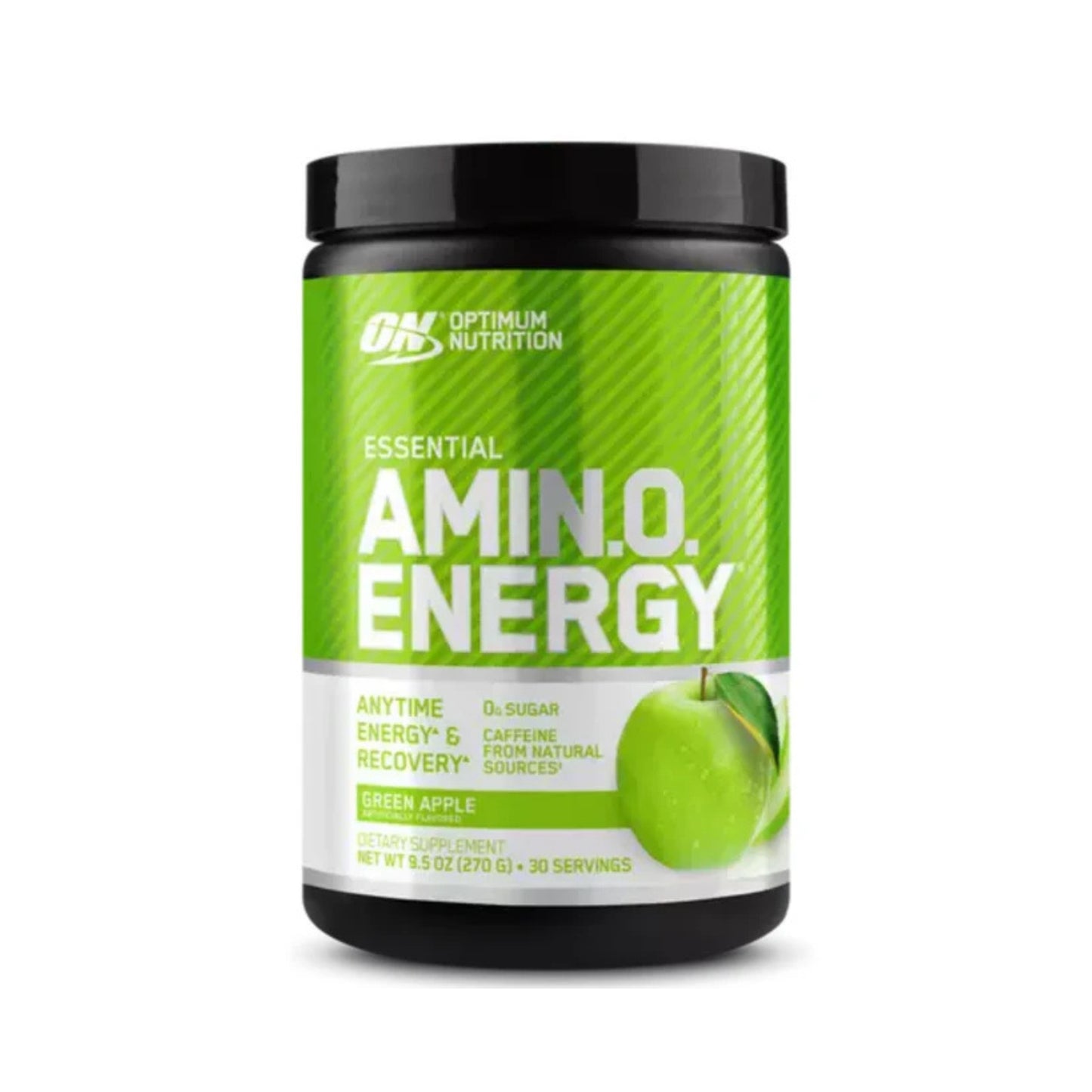 Optimum Nutrition Amino Energy supplement container with green label on a white background