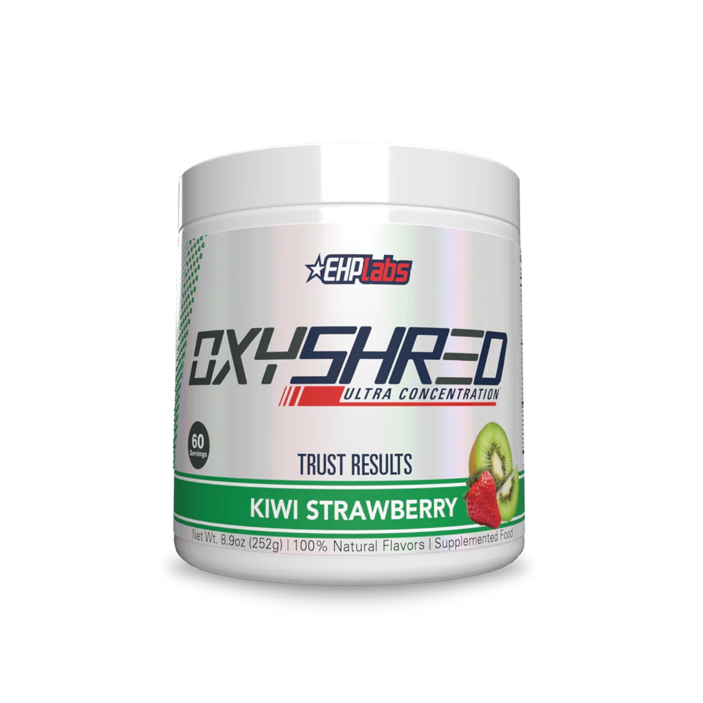 OxyShred supplement container with EHP Labs branding on a white background
