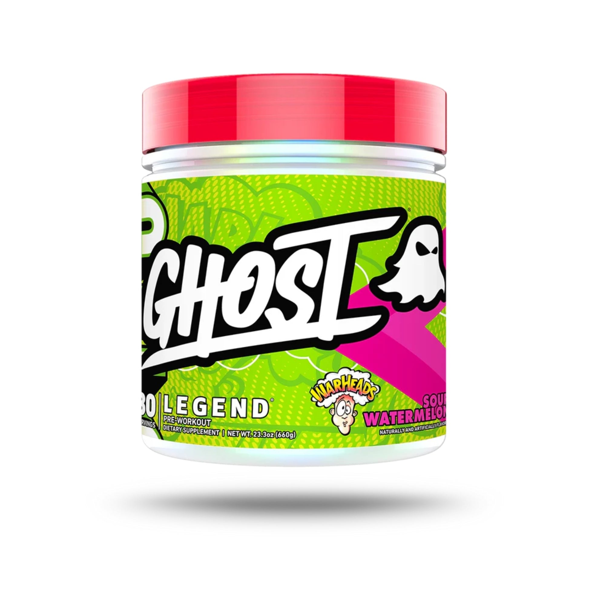 Ghost Legend supplement container with colorful label on a white background