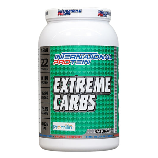 International Protein Extreme Carbs supplement container on a white background
