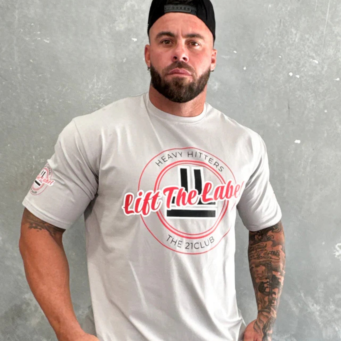 Lift The Label Varsity Tee - Stone Grey / Red