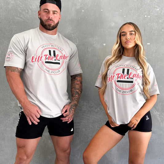 Lift The Label Varsity Tee - Stone Grey / Red