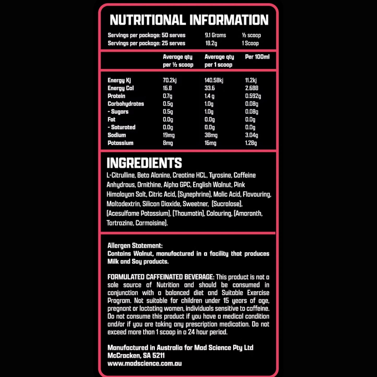 Mad Science Xtreme Pre Workout