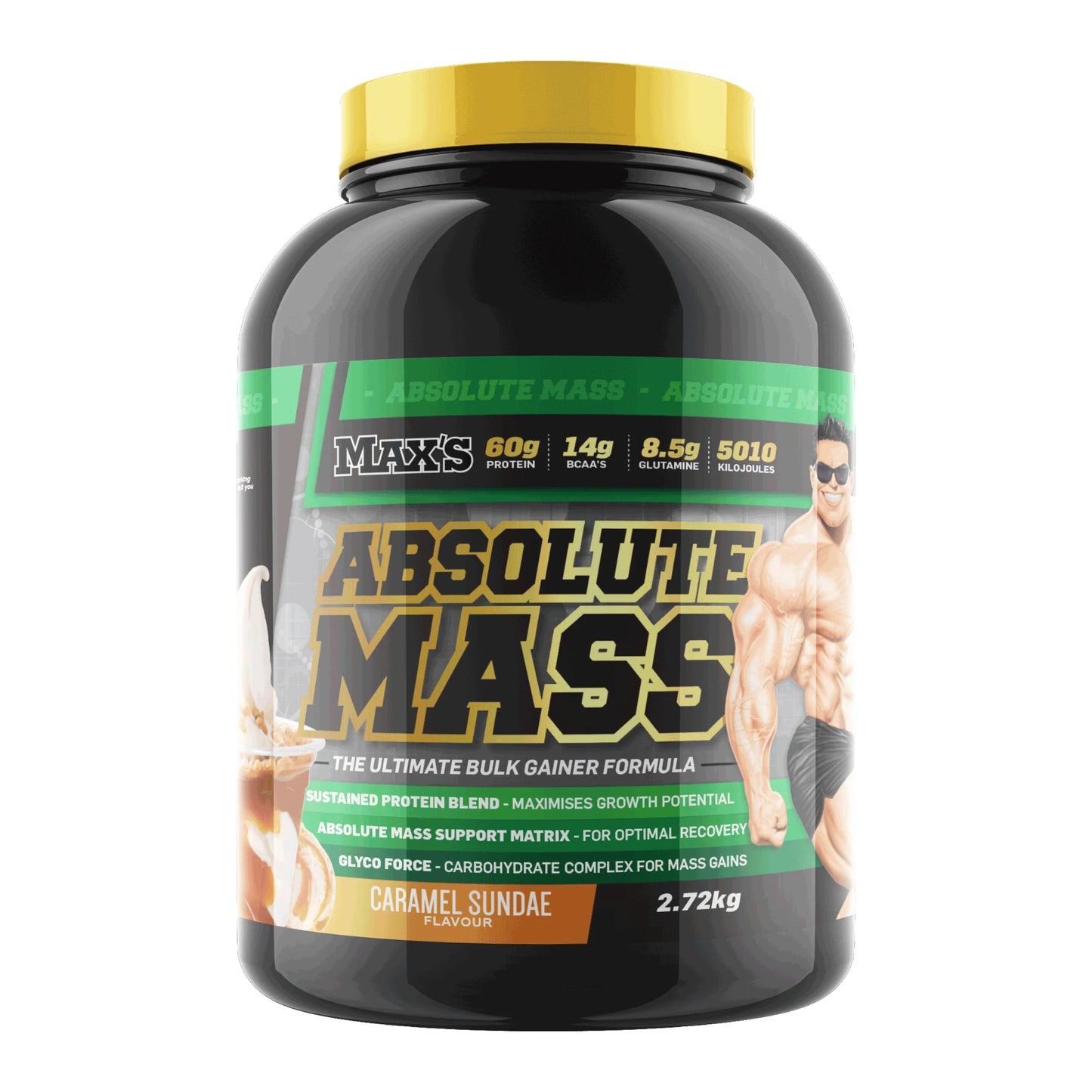 Max's Absolute Mass supplement container on a white background