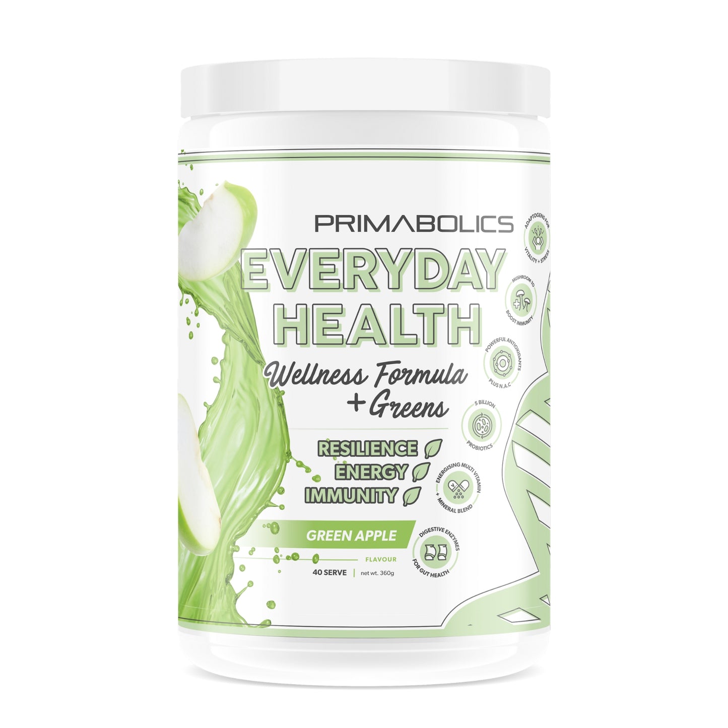 Primabolics Everyday Health Wellness Formula + Greens container on a white background