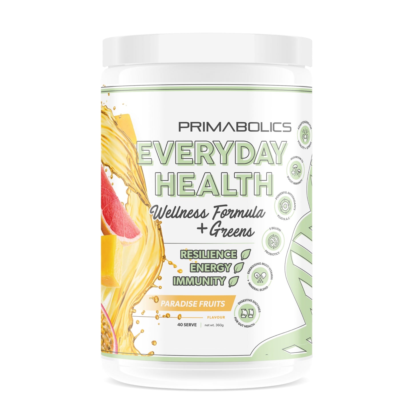 Primabolics Everyday Health Wellness Formula + Greens container on a white background