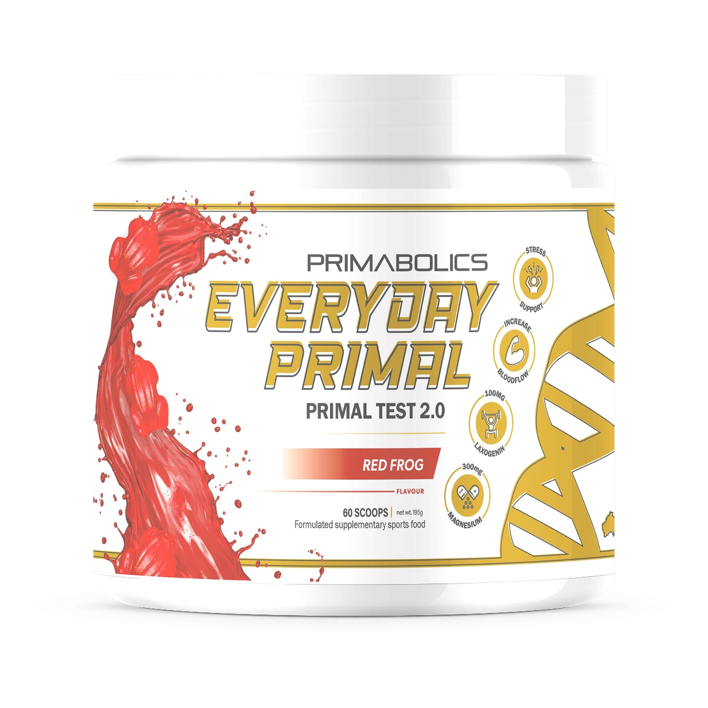 Supplement container labeled 'Everyday Primal' by Primabolics on a white background