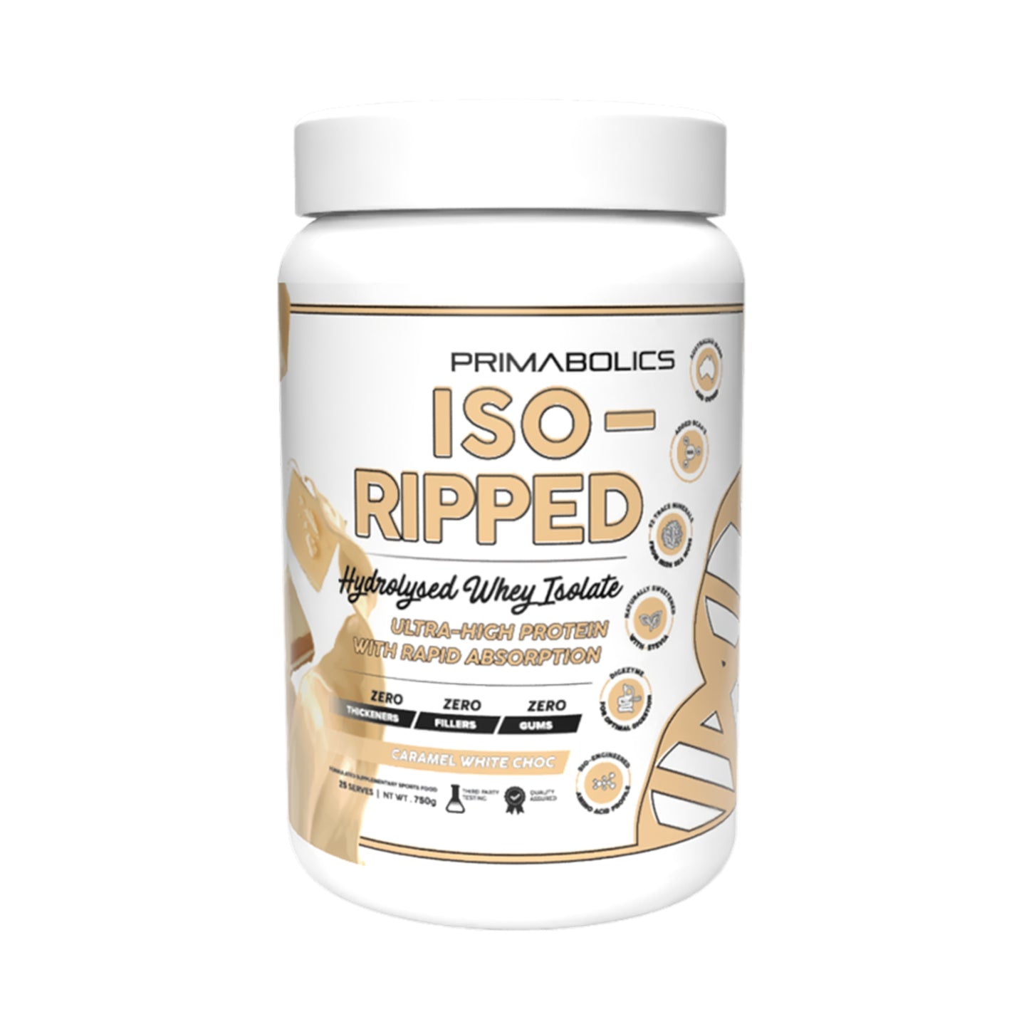 Primabolics ISO-Ripped protein powder container on a white background