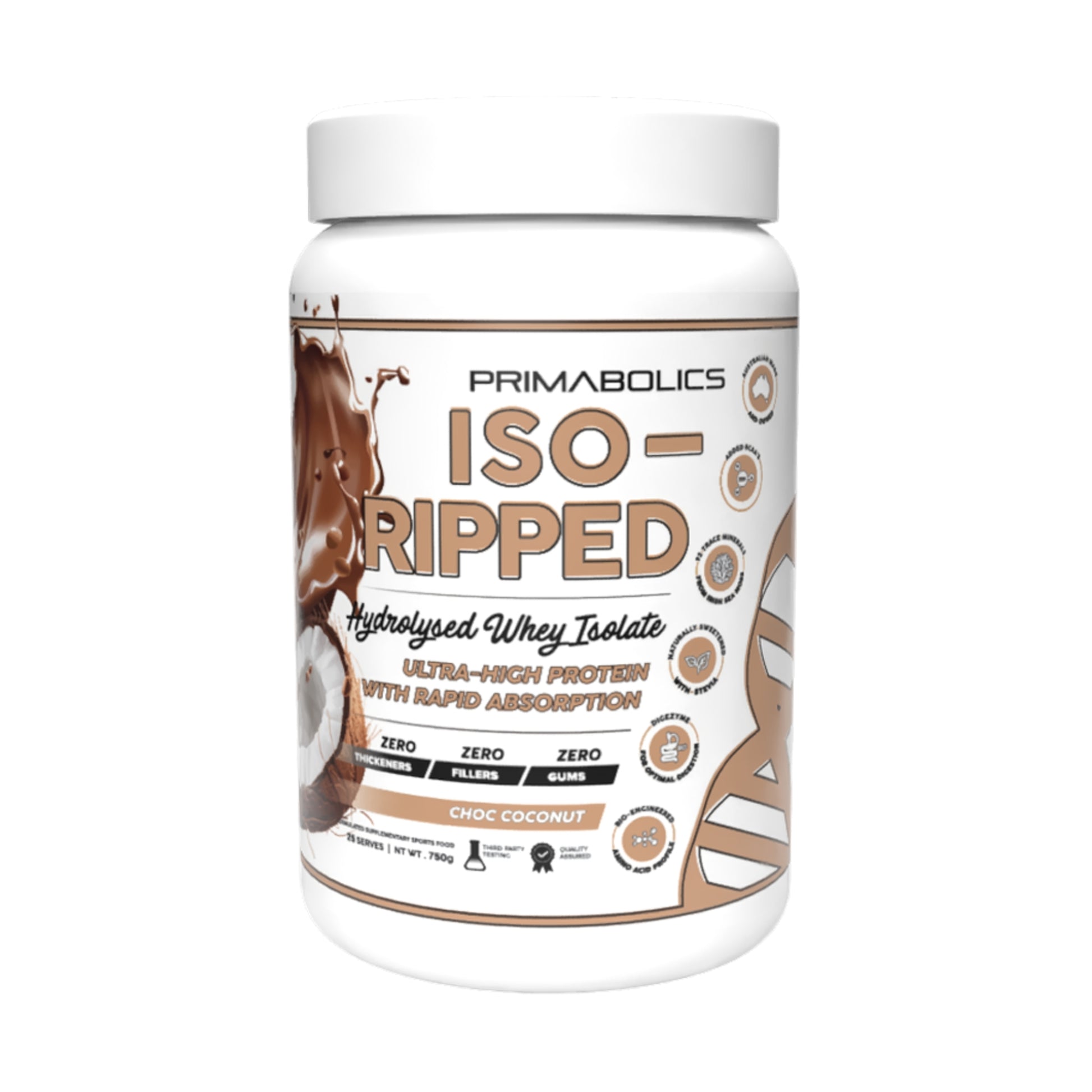 Primabolics ISO-Ripped protein powder container on a white background