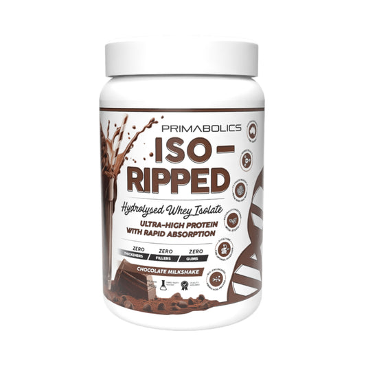 Primabolics ISO-Ripped protein powder container on a white background