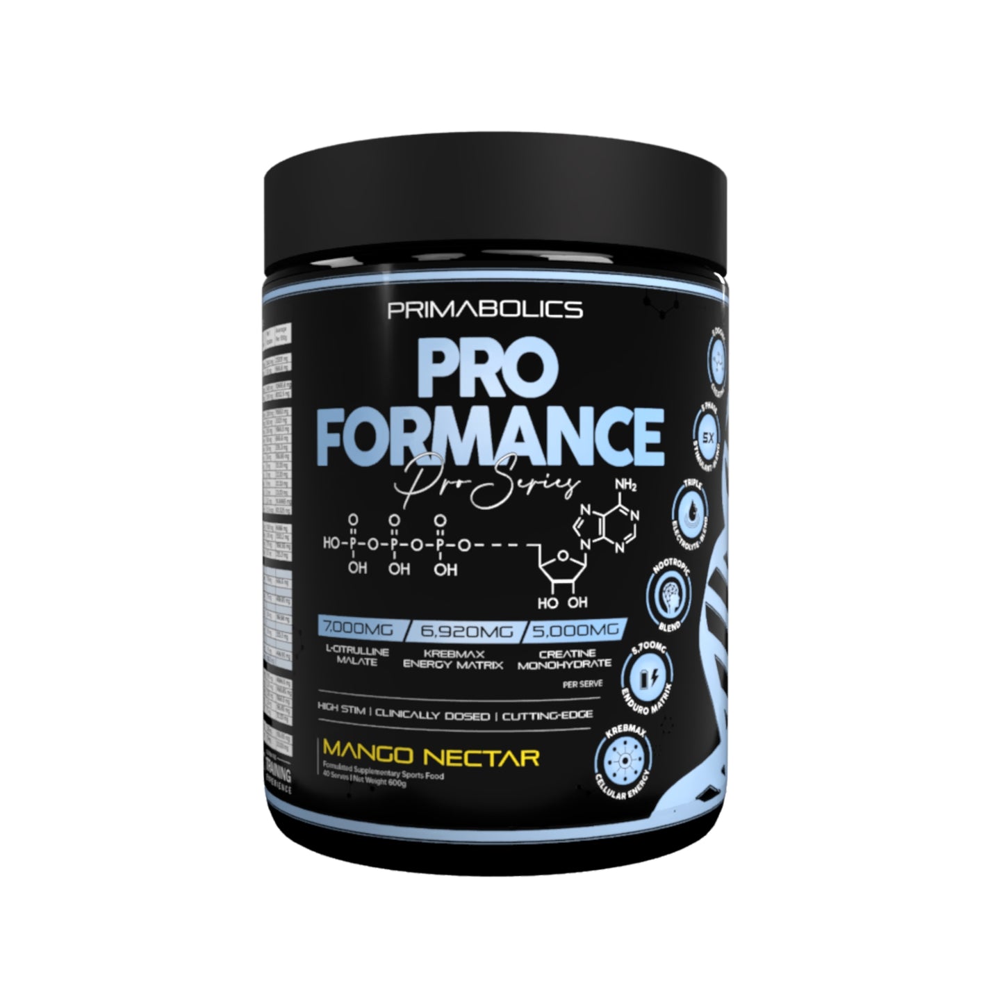 Primabolics Pro Formance supplement container on a white background