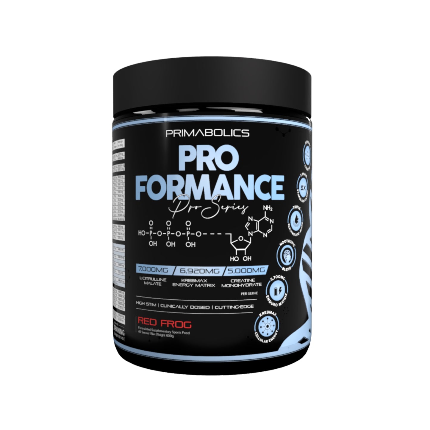 Primabolics Pro Formance supplement container on a white background