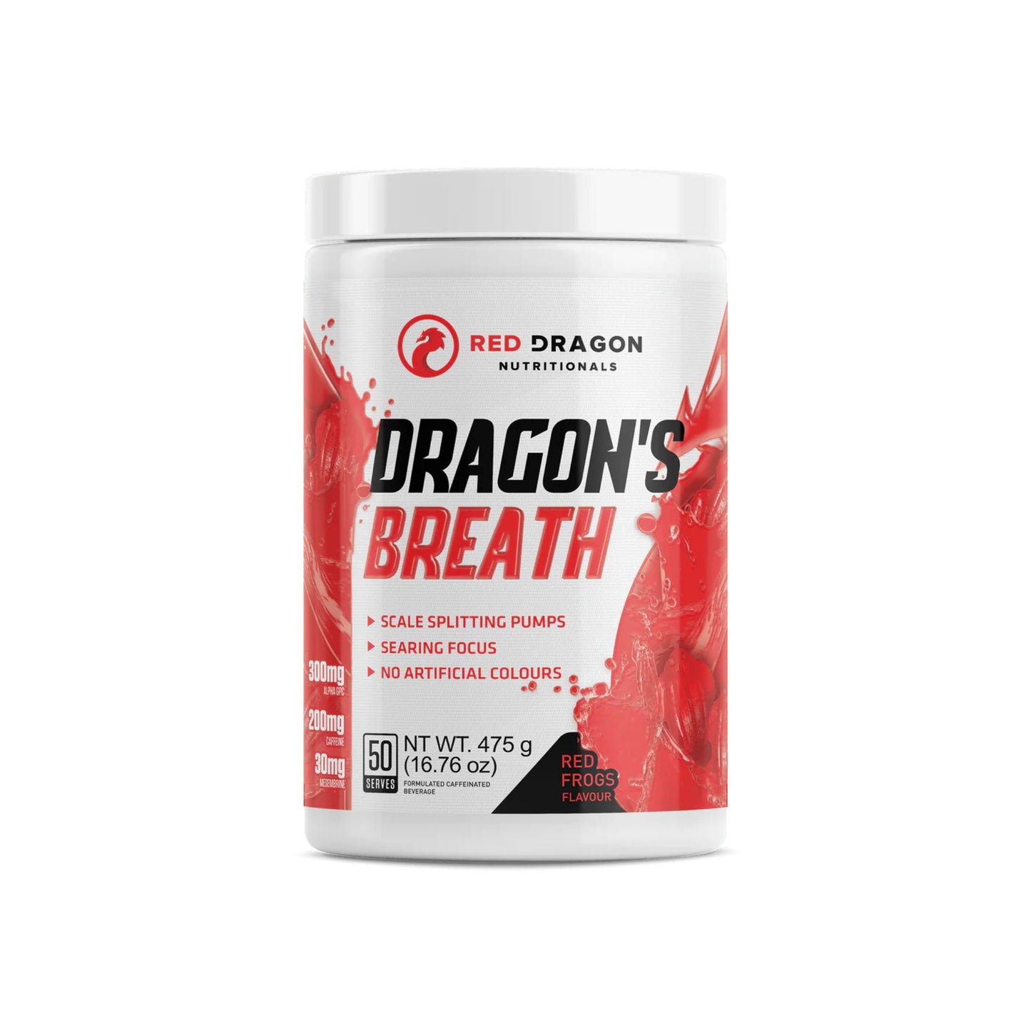 Container of Red Dragon Nutritionals Dragon's Breath supplement on a white background