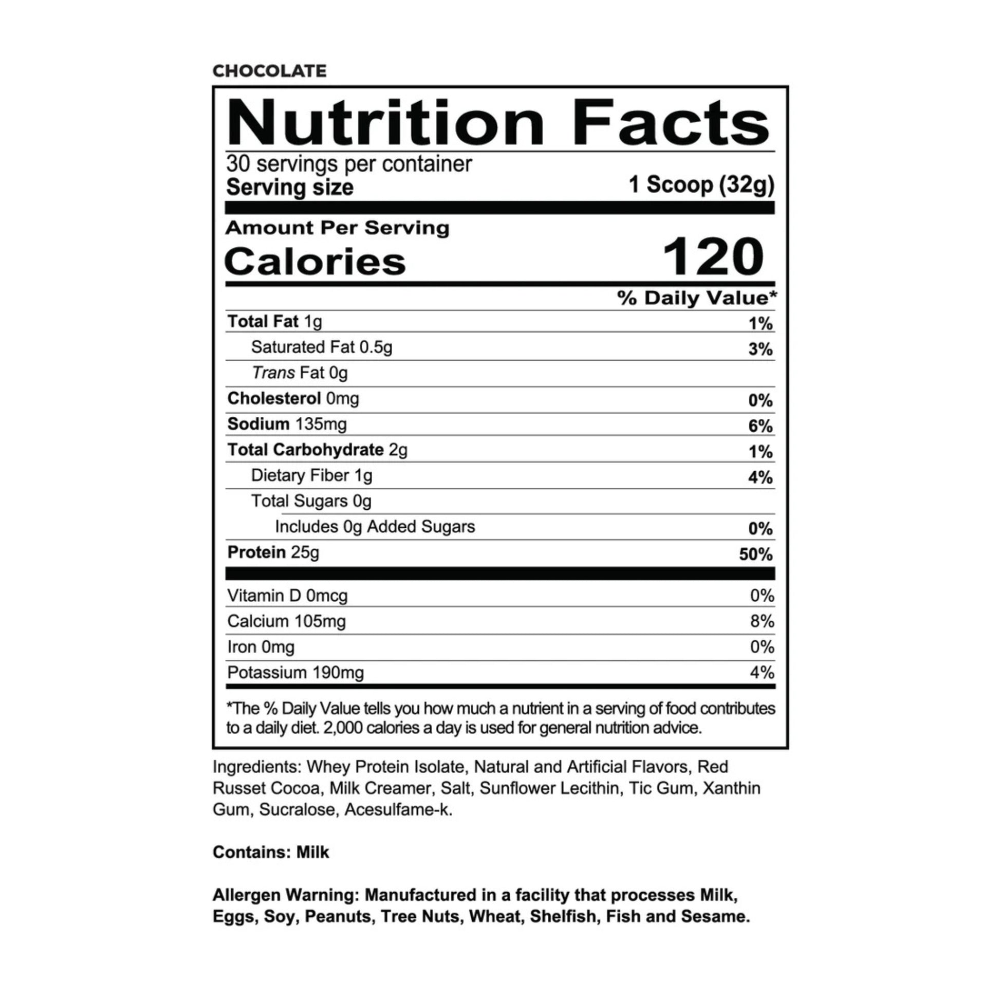 Nutrition facts label for a protein product on a white background
