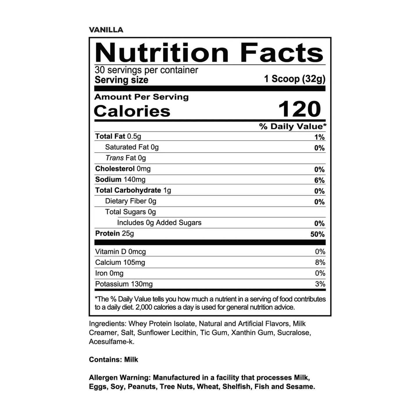 Nutrition facts label for a protein product on a white background