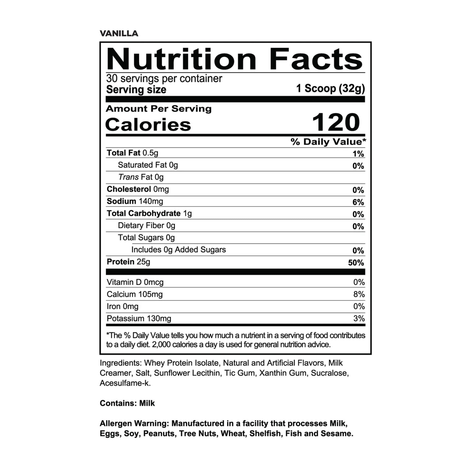 Nutrition facts label for a protein product on a white background