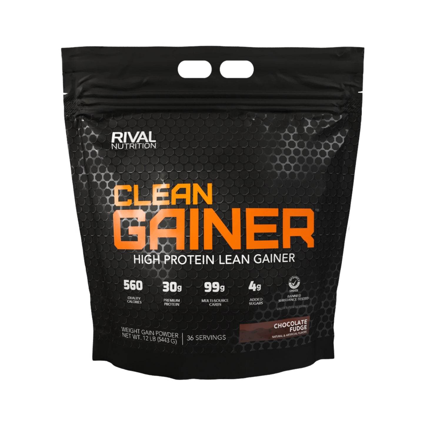 Rival Nutrition Clean Gainer supplement package on a white background