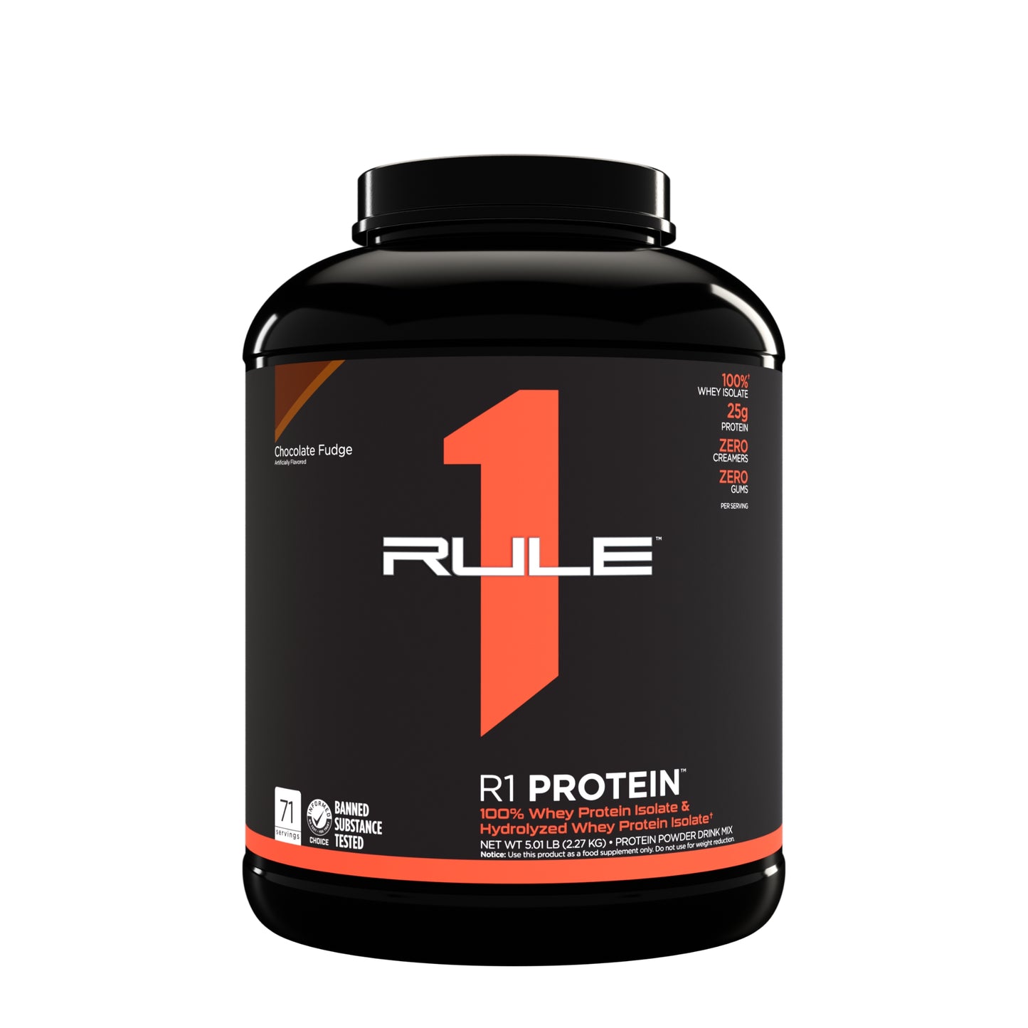 Rule 1 Protein powder container on a white background