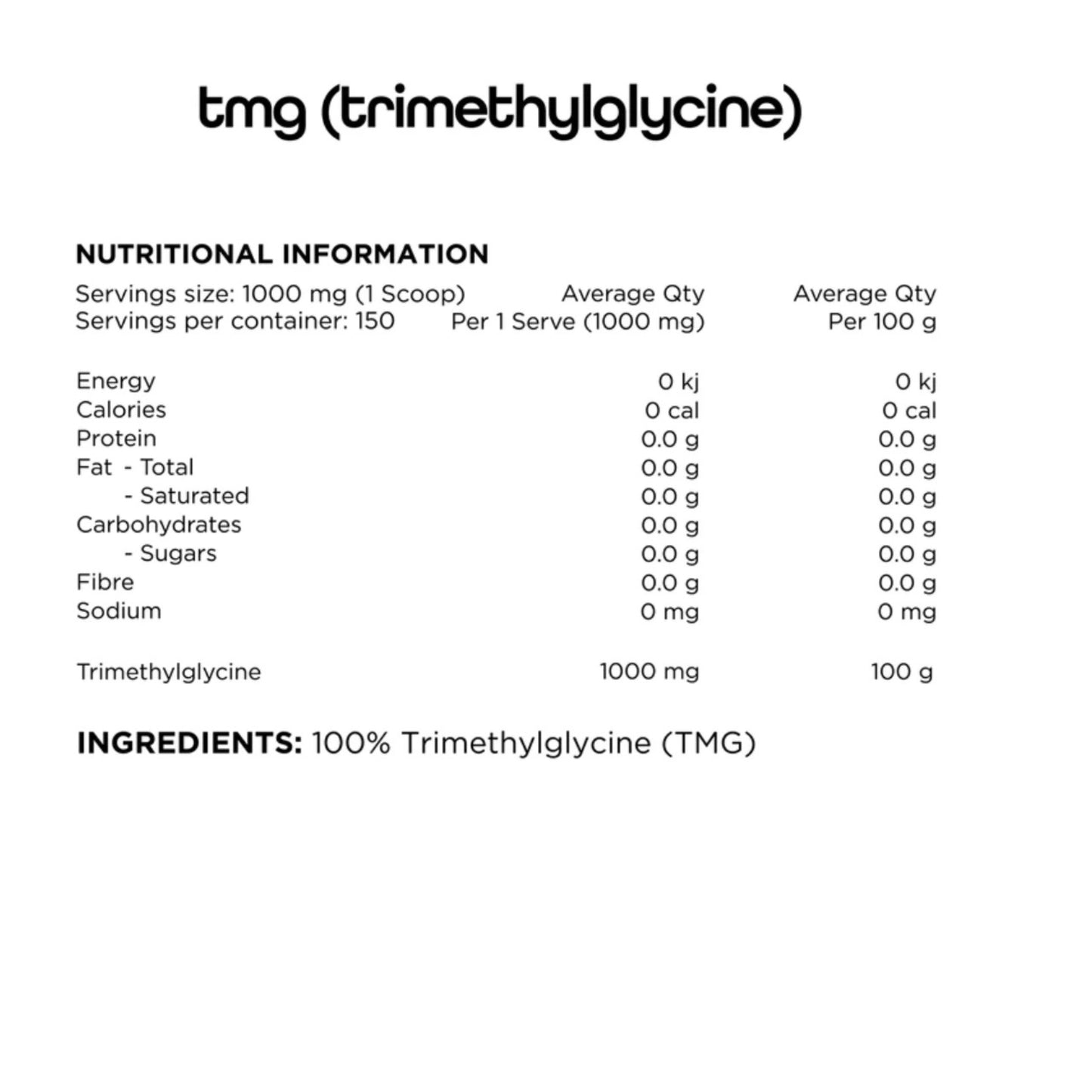 Switch Nutrition TMG (100% Pure Trimethylglycine)