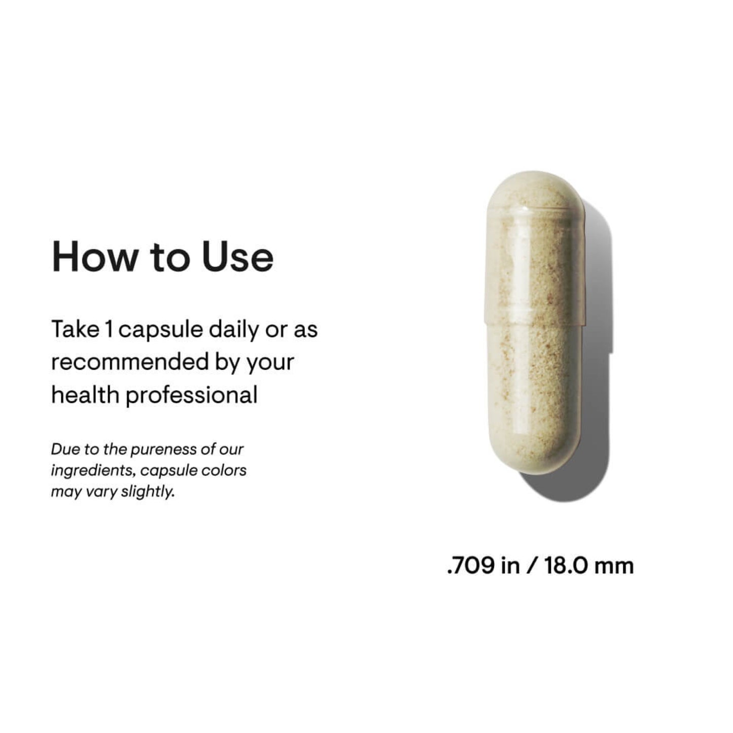 Beige capsule with usage instructions on a white background