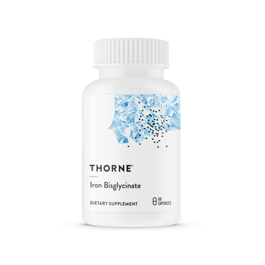 Thorne Iron Bisglycinate dietary supplement bottle on a white background