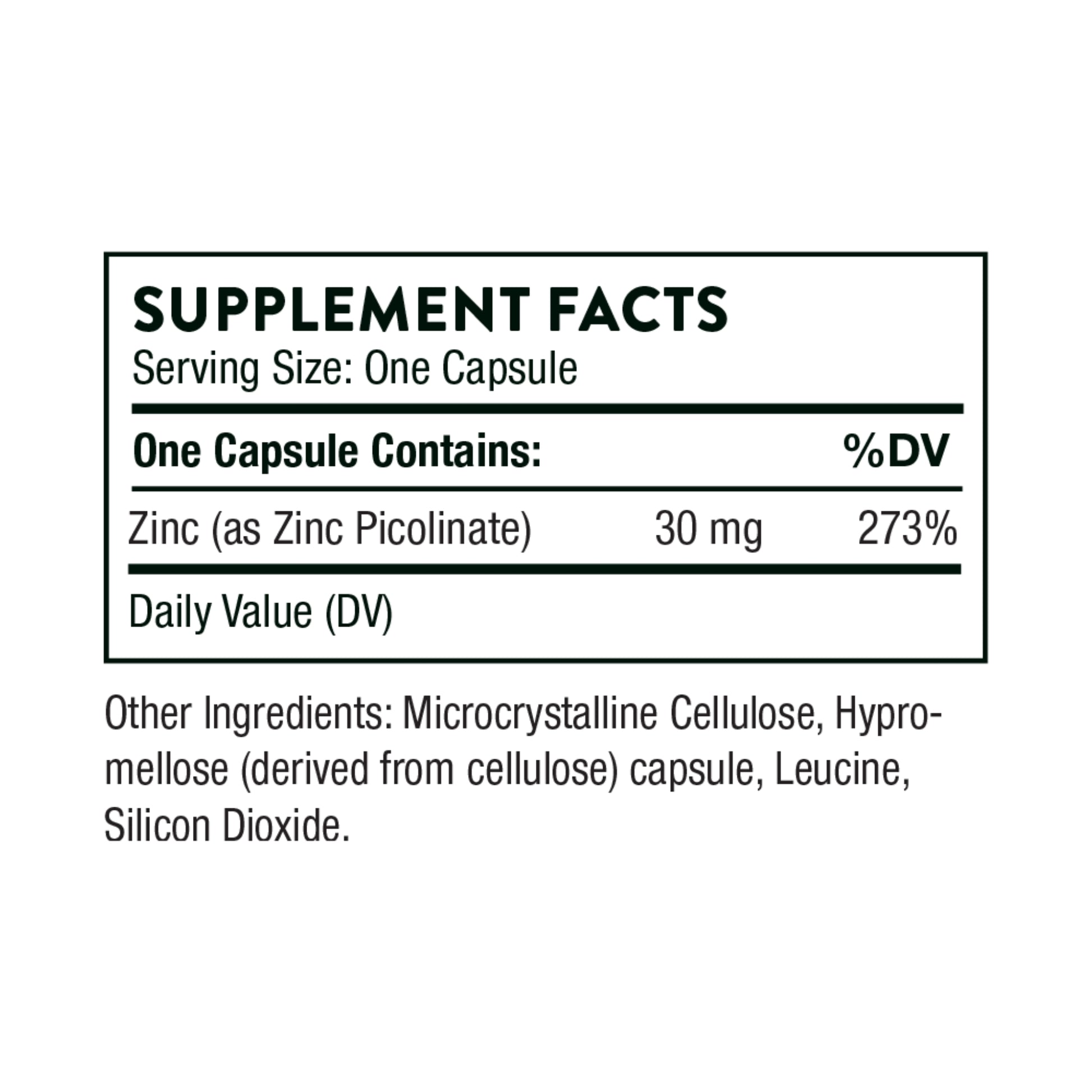Supplement facts label with zinc content on a white background