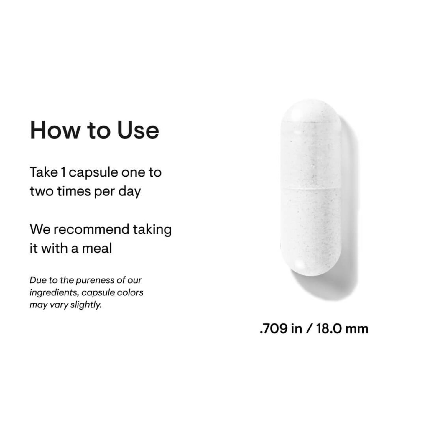 White capsule with usage instructions on a white background