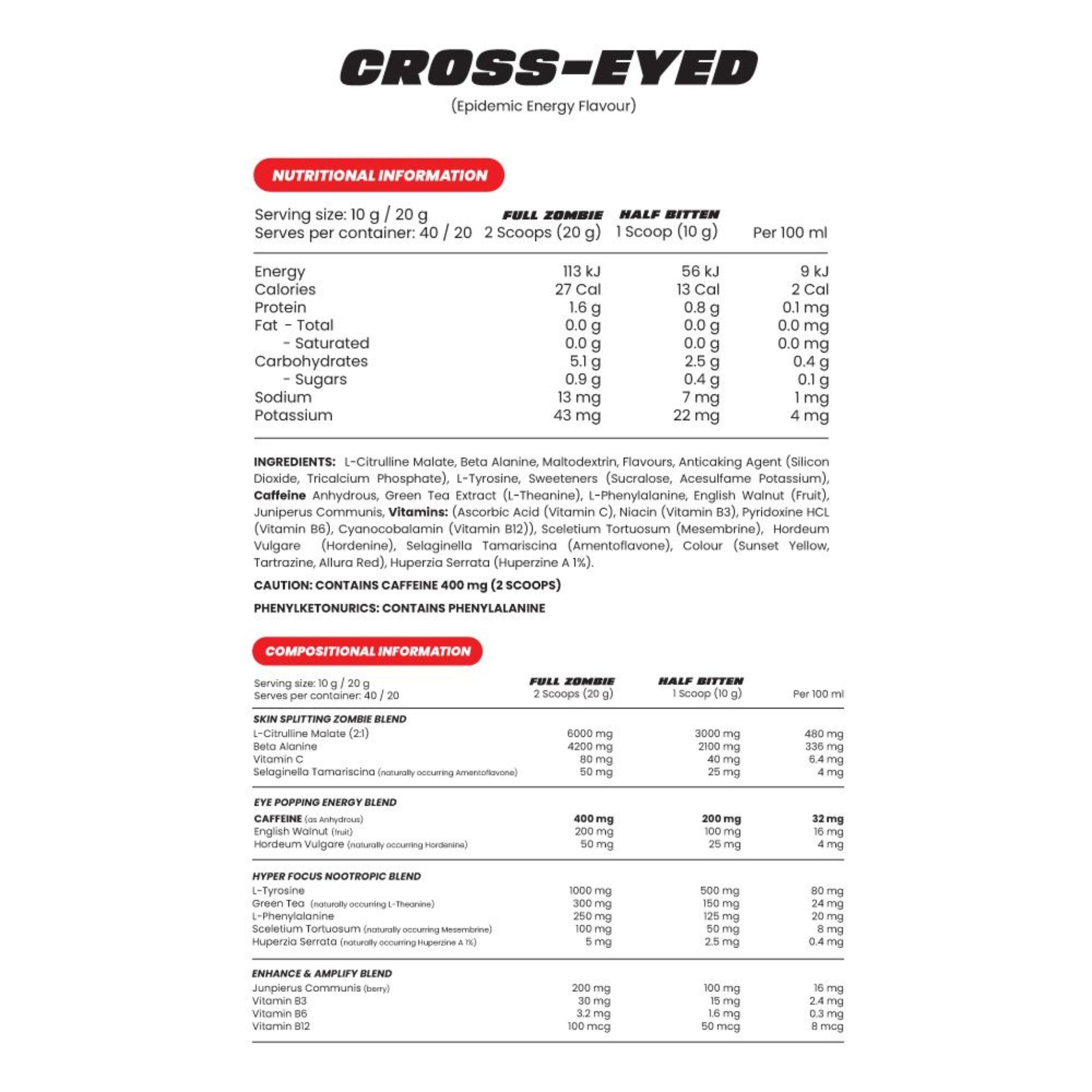 Nutritional information for a product called 'Cross-Eyed' on a white background.